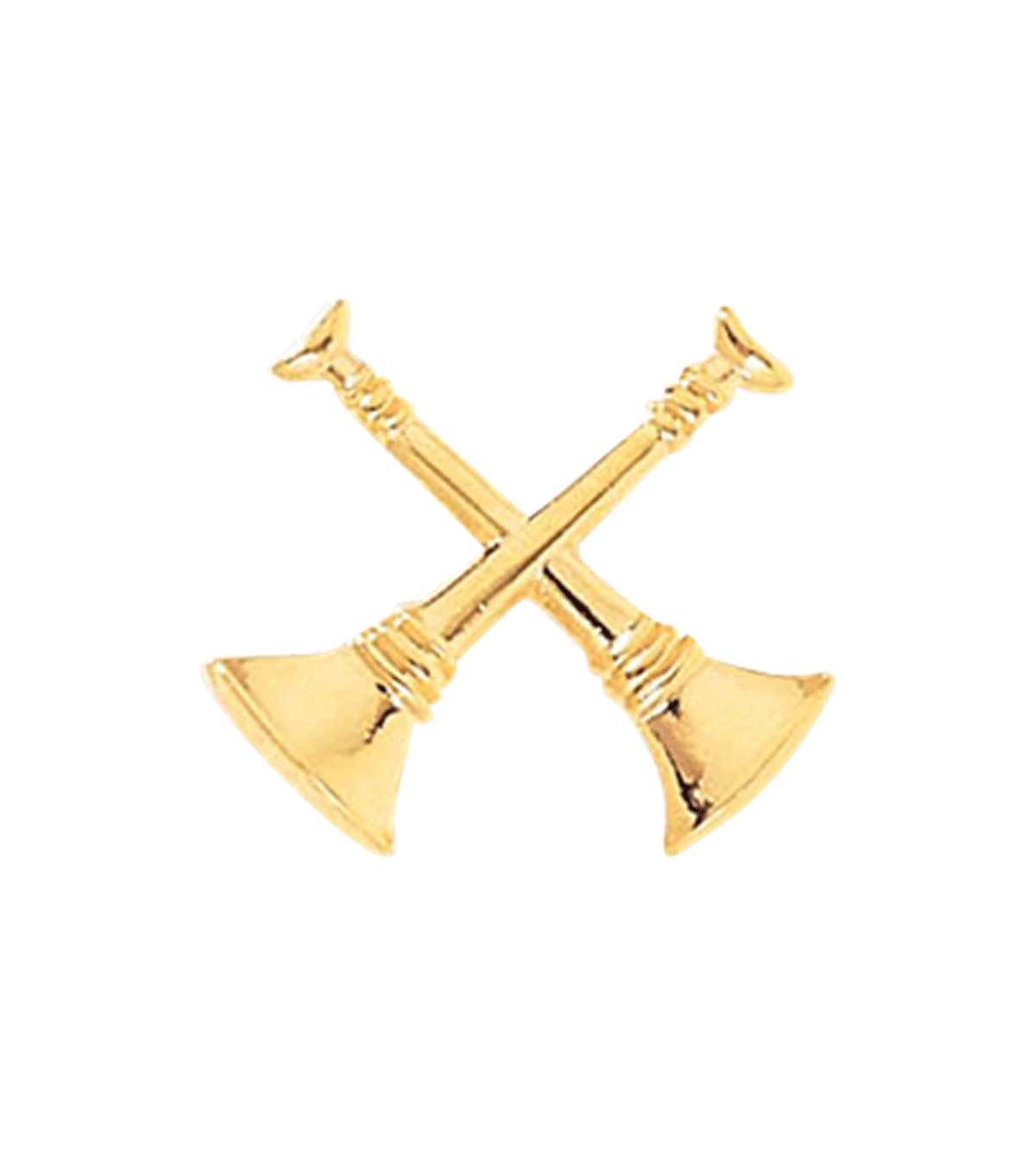 2 Crossed Gold Bugles Collar Brass